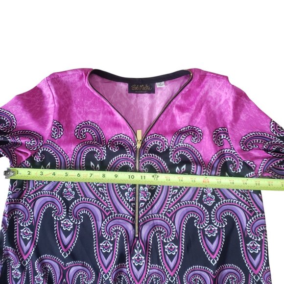 Bob Mackie‎ Womens Wearable Art Zipper Blouse Size M Paisley Artsy Boho Electric - Picture 6 of 9